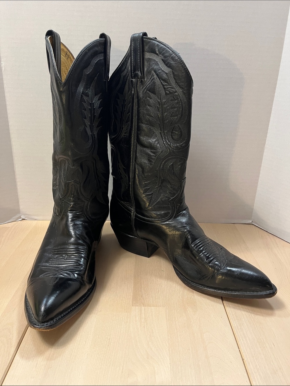 Tony Lama Black Leather Longhorn Style 2923 Cowboy Western Boots Men’s Size 10.5